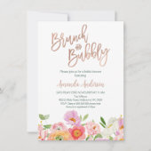 Invitation Chic Rose Gold Floral Brunch Fête des mariées Bubb (Devant)