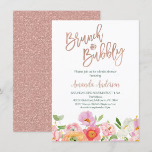 Invitation Chic Rose Gold Floral Brunch Fête des mariées Bubb