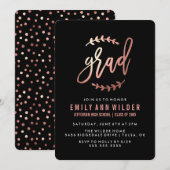 Invitation Chic Rose Gold Foil | Fête de l'obtention du diplô (Devant / Derrière)