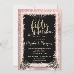 Invitation Chic Rose Gold Frame Parties scintillant 50e fête