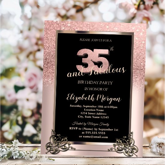 Invitation Chic Rose Gold Glitter Ombre 35th Birthday Party