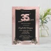 Invitation Chic Rose Gold Glitter Ombre 35th Birthday Party (Debout devant)