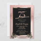 Invitation Chic Rose Gold Glitter Ombre 75th Birthday Party (Devant)