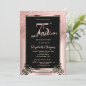 Invitation Chic Rose Gold Glitter Ombre 75th Birthday Party (Debout devant)