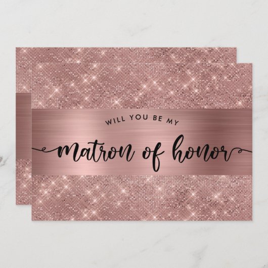 Invitation Chic Rose Gold Matron of Honor Proposition d'invit (Devant / Derrière)