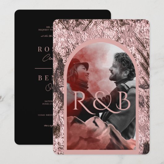 Invitation Chic Rose Gold Mountains Arched Photo Mariage (Devant / Derrière)