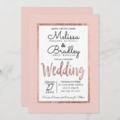 Invitation Chic Rose Gold Outline Blush Pink Mariage (Devant / Derrière)