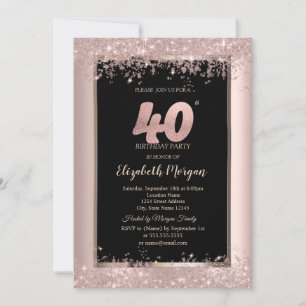 Invitation Chic Rose Gold Paillettes Étincelles 40e Anniversa