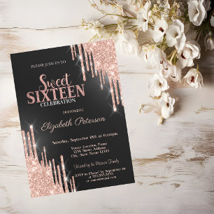 Invitation Chic Rose Gold Parties scintillant Drips Green Swe