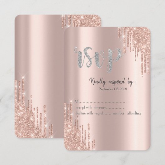 Invitation Chic Rose Gold Parties scintillant Drives Argent R (Devant / Derrière)