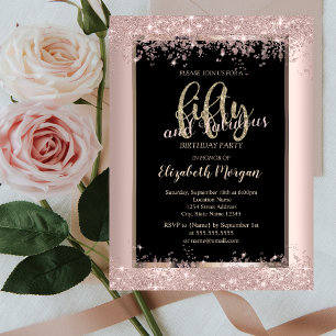 Invitation Chic Rose Gold Parties scintillant Étincelle 50e a