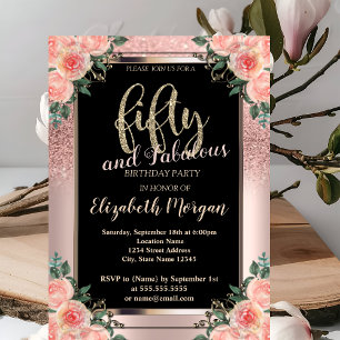 Invitation Chic Rose Gold Parties scintillant Flowers 50e fêt