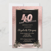 Invitation Chic Rose Gold Parties scintillant Ombre 40e fête (Devant)
