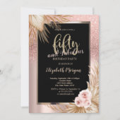 Invitation Chic Rose Gold Parties scintillant Pampas Roses 50 (Devant)