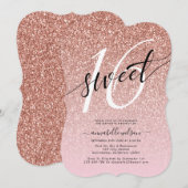 Invitation Chic Rose Gold Parties scintillant Sweet 16 Annive (Devant / Derrière)