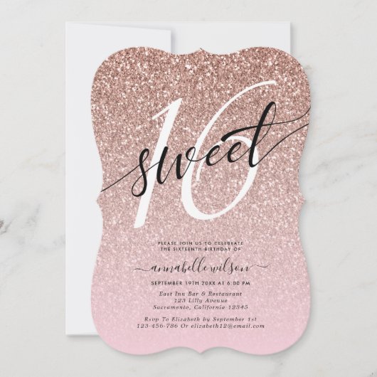 Invitation Chic Rose Gold Parties scintillant Sweet 16 Annive (Devant)