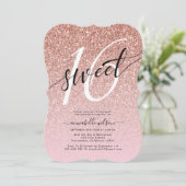 Invitation Chic Rose Gold Parties scintillant Sweet 16 Annive (Debout devant)