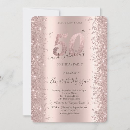 Invitation Chic Rose Gold Sparkle Diamonds 50e anniversaire (Devant)