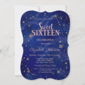 Invitation Chic Rose Gold Stars Marine Blue Sweet 16 (Devant)
