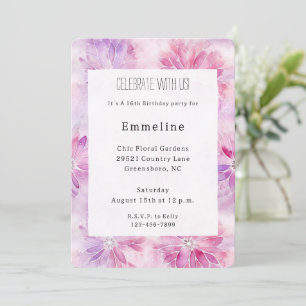 Invitation Chic rose Lavande Floral Anniversaire