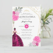 Invitation Chic rose magenta Floral géométrique Quinceañera (Debout devant)