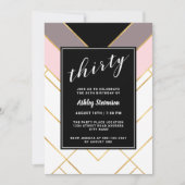 Invitation Chic rose mauve et noir géométrique 30e anniversai (Devant)