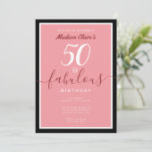 Invitation Chic rose noir et blanc 50 et fabuleux anniversair (Debout devant)
