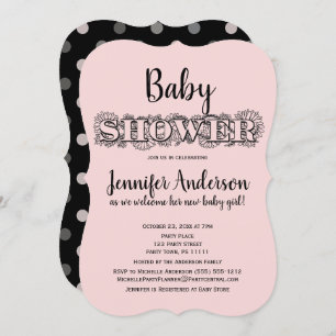 Invitation Chic rose noir Polka Baby shower point