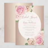 Invitation Chic Rose or aquarelle Fête des mariées florale (Devant / Derrière)