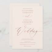 Invitation Chic rose or calligraphie pastel blush mariage (Devant / Derrière)