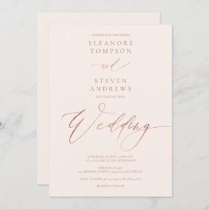 Invitation Chic rose or calligraphie pastel blush mariage