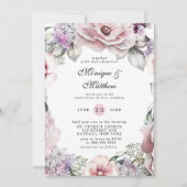 Invitation Chic Rose or Floral et Eucalyptus Mariage Invit (Devant)