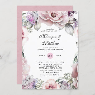 Invitation Chic Rose or Floral et Eucalyptus Mariage Invit