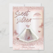 Invitation Chic Rose or gliterie robe papillon tiara (Devant)