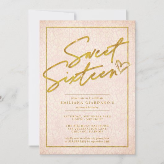Invitation Chic rose & or Leopard Sweet 16 Party (Devant)