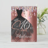 Invitation Chic rose or parties scintillant argent gouttes do (Debout devant)