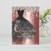 Invitation Chic rose or parties scintillant argent gouttes Qu (Debout devant)