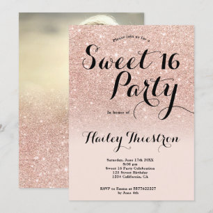 Invitation Chic rose or parties scintillant en or  ombre phot