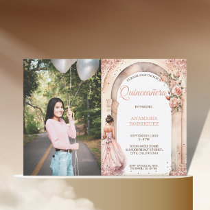 Invitation Chic Rose or Quinceañera robe Arc floral photo
