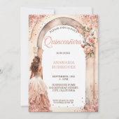 Invitation Chic Rose or Quinceañera robe Arc floral photo (Devant)
