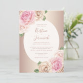 Invitation Chic Rose or Script Aquarelle Mariage Floral (Debout devant)