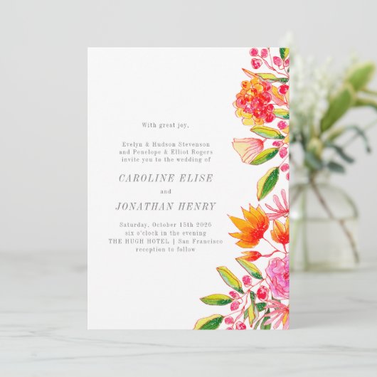 Invitation Chic rose orange aquarelle Floral Mariage formel (Debout devant)