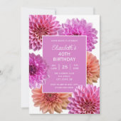 Invitation Chic rose Orange Dahlia Floral 40e anniversaire (Devant)