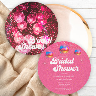 Invitation Chic Rose Pailleté Disco Ball Enterrement de Vie d