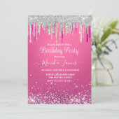 Invitation Chic Rose Pâle Argent Paillettes Monogramme (Debout devant)