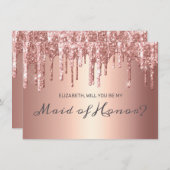 Invitation Chic Rose Parties scintillant de goutte d'or Maid (Devant / Derrière)