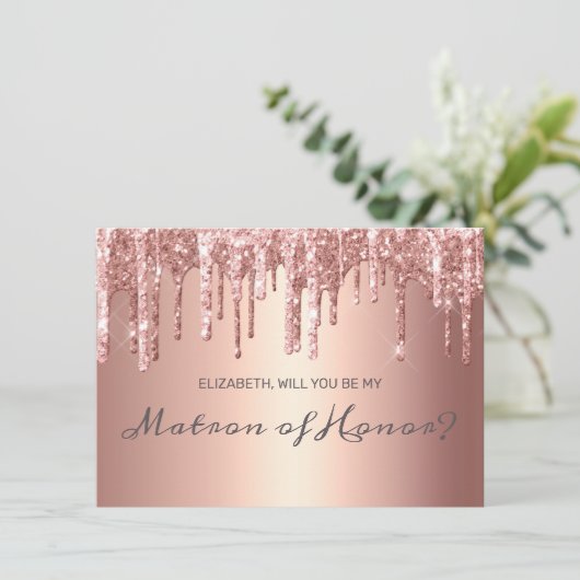 Invitation Chic Rose Parties scintillant de goutte d'or Matro (Debout devant)