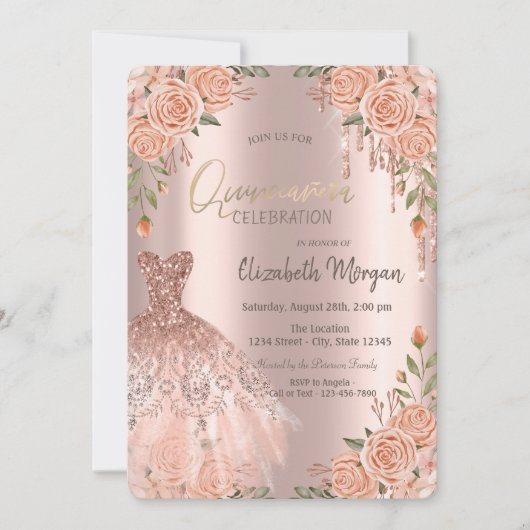 Invitation Chic Rose Parties scintillant Drives Robe Quinceañ (Devant)