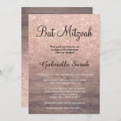 Invitation Chic rose parties scintillant or Bat mitzvah bois (Devant / Derrière)