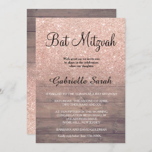 Invitation Chic rose parties scintillant or Bat mitzvah bois
